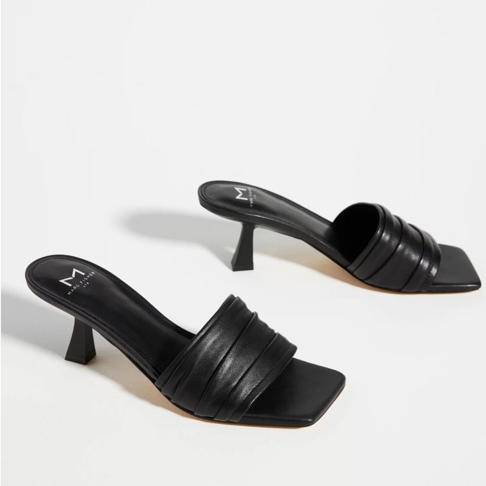 Marc Fisher Caleno Sandals, Sculpted Kitten Heel Square Toe, Black Size 7.5